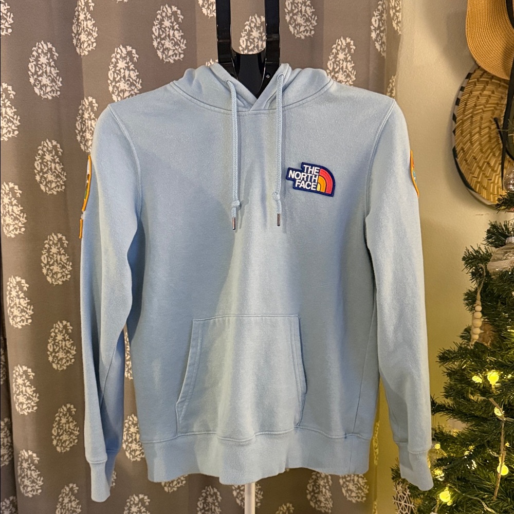 The North Face Sky Teal Hoodie with Multicolor Logo